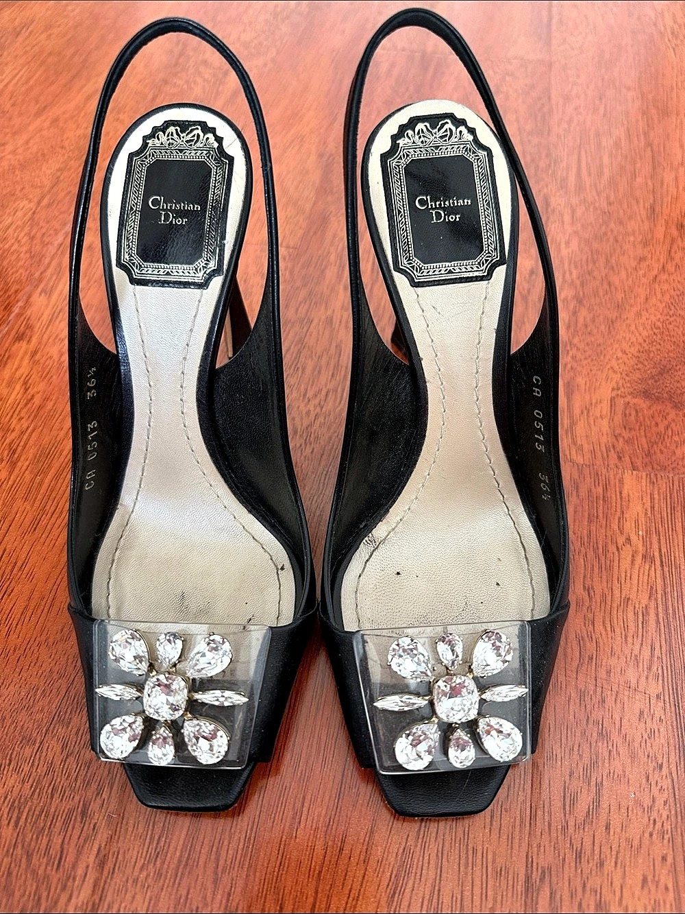 Christian Dior Jeweled Slingback Heels Black EU 36